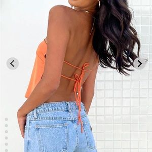 NWT Ibiza Orange Satin Strapless Top
